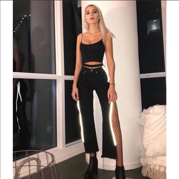 Y2K side zip reflective distressed jeans - Picture 1 of 10